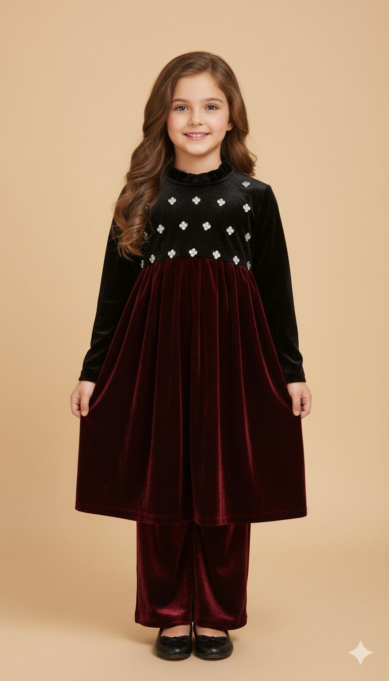 š¤ Velvet Bloom Top ā Black & Red Floral Elegance (Girls 3ā12 Years) Random Single Piece Top