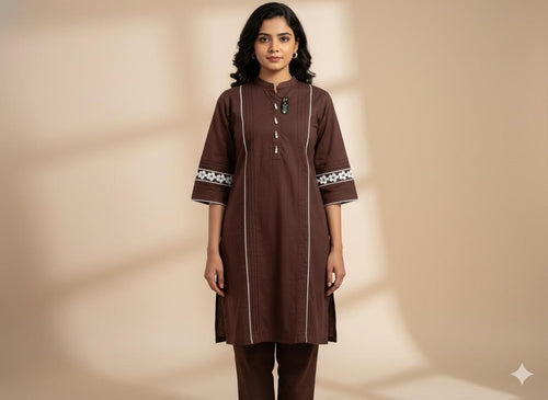 🤎 Cocoa Charm Khaddar Lace Suit